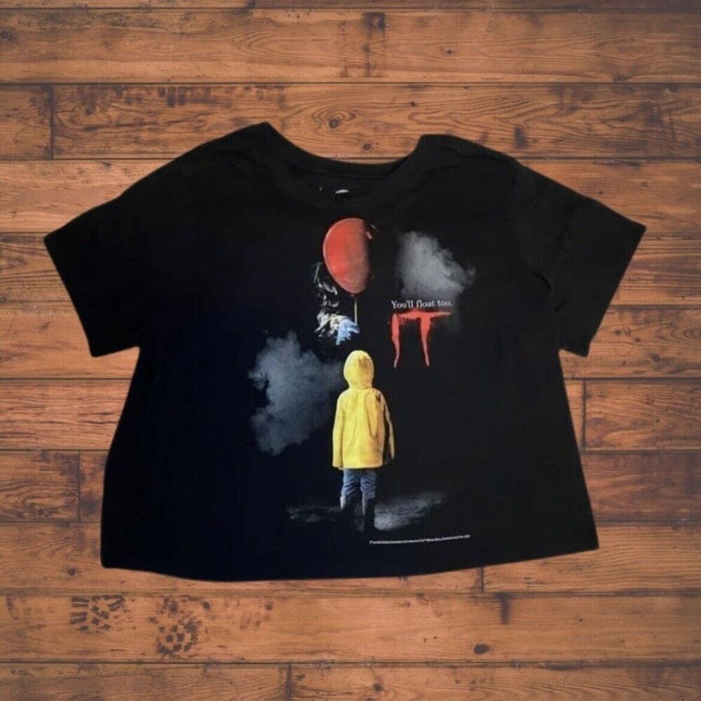IT You'll Float Too Black Cropped T-shirt Size XXL -Steven King